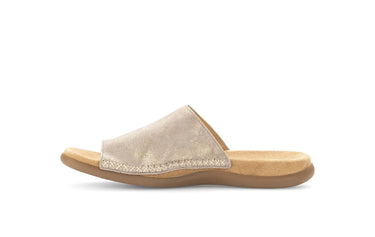 Mules beiges/reflets dorés en nubuck